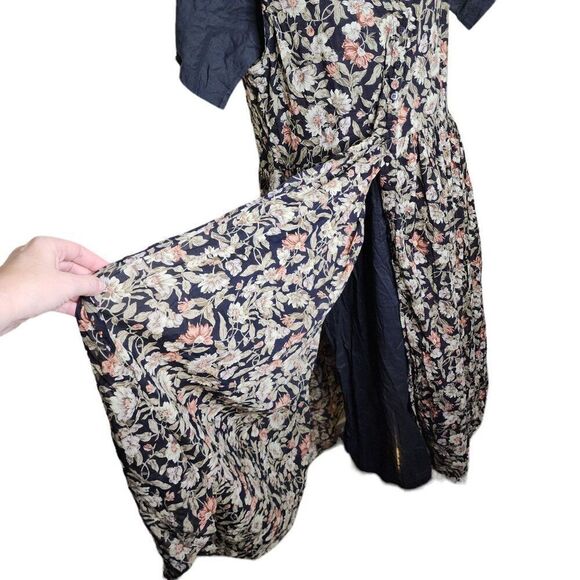 Vintage 90s Pinafore Layered Maxi Dress Womens Size L Black Grunge Floral - Picture 2 of 7